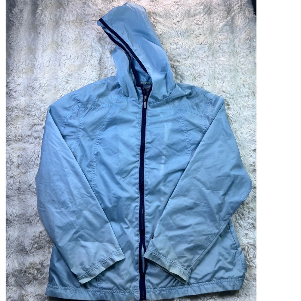 Fila Womens Light Blue Hooded Windbreaker Jacket Mesh Lined Size XL. A39